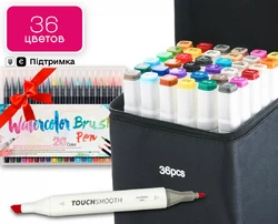Набір маркерів Touch Smooth на спиртовій основі 36 штук + Набір акварельних маркерів Water Color Brush 20 шт
