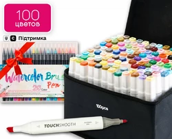 Набір професійних маркерів Touch Smooth на спиртовій основі 100 штук + 20 шт акварельних маркерів