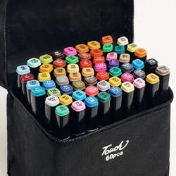 Великий набір скетч маркерів 60 кольорів Touch Raven у чорному чохлі для малювання